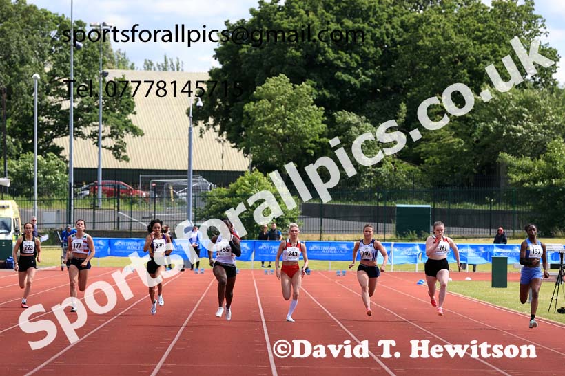 Womens Under-20s 100 metres, 2024 Northern Senior and Under-20s Track and Field Champs, Middlesbrough.  Photo: David T. Hewitson/Sports for All Pics